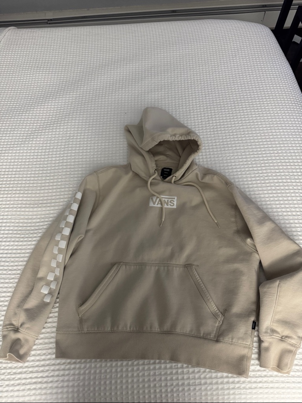 Vans Beige Hoodie with White Checker Sleeve